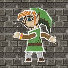 A picture of Link, from The Legend of Zelda: The Link Between Worlds, when he transforms into a painting on a brick wall.